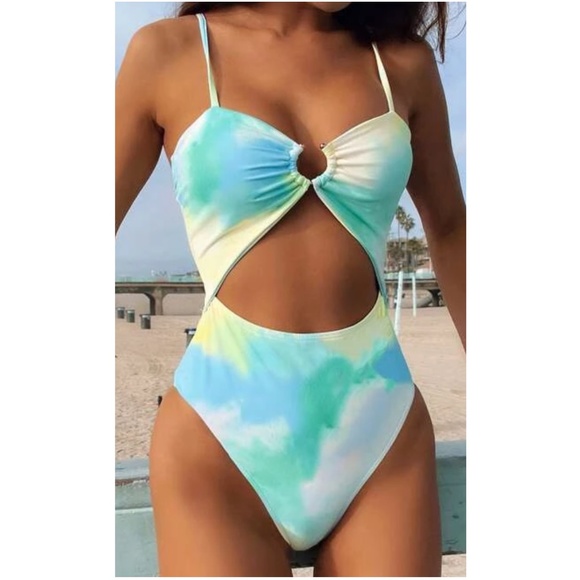 Boho Tie Dye One Piece Monokini Swim Beach - Picture 2 of 4